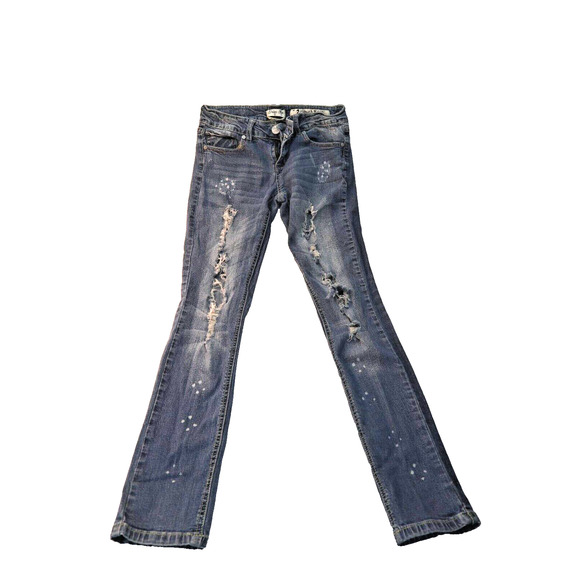 Indigo Rein Junior Blue Light Washed Stretch Distressed Skinny Jeans Size 3 - Picture 1 of 12